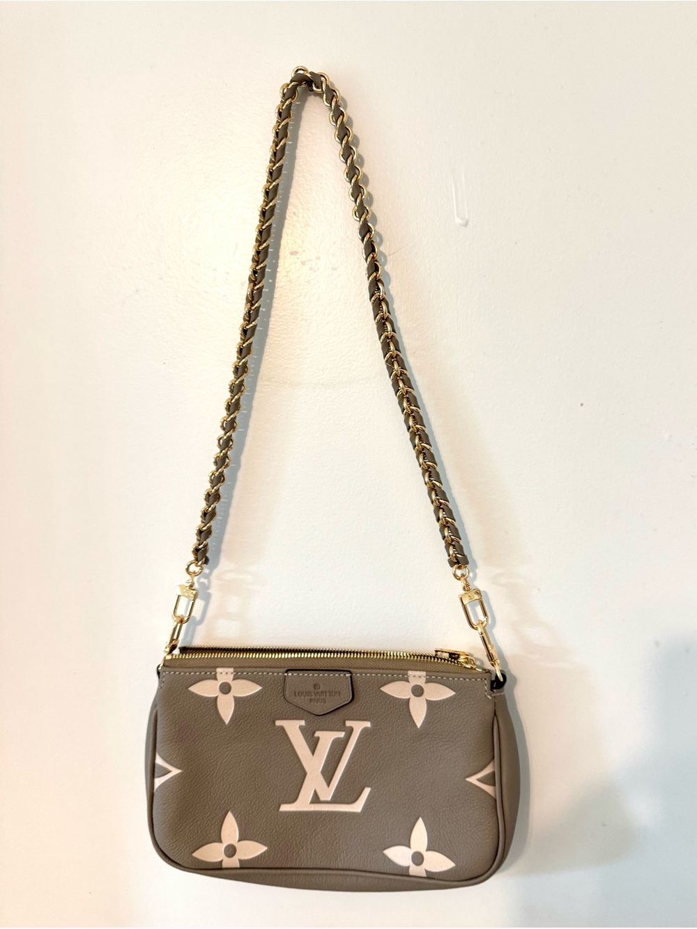 Louis Vuitton Taupe and Cream Mini Shoulder Bag with Gold Chain